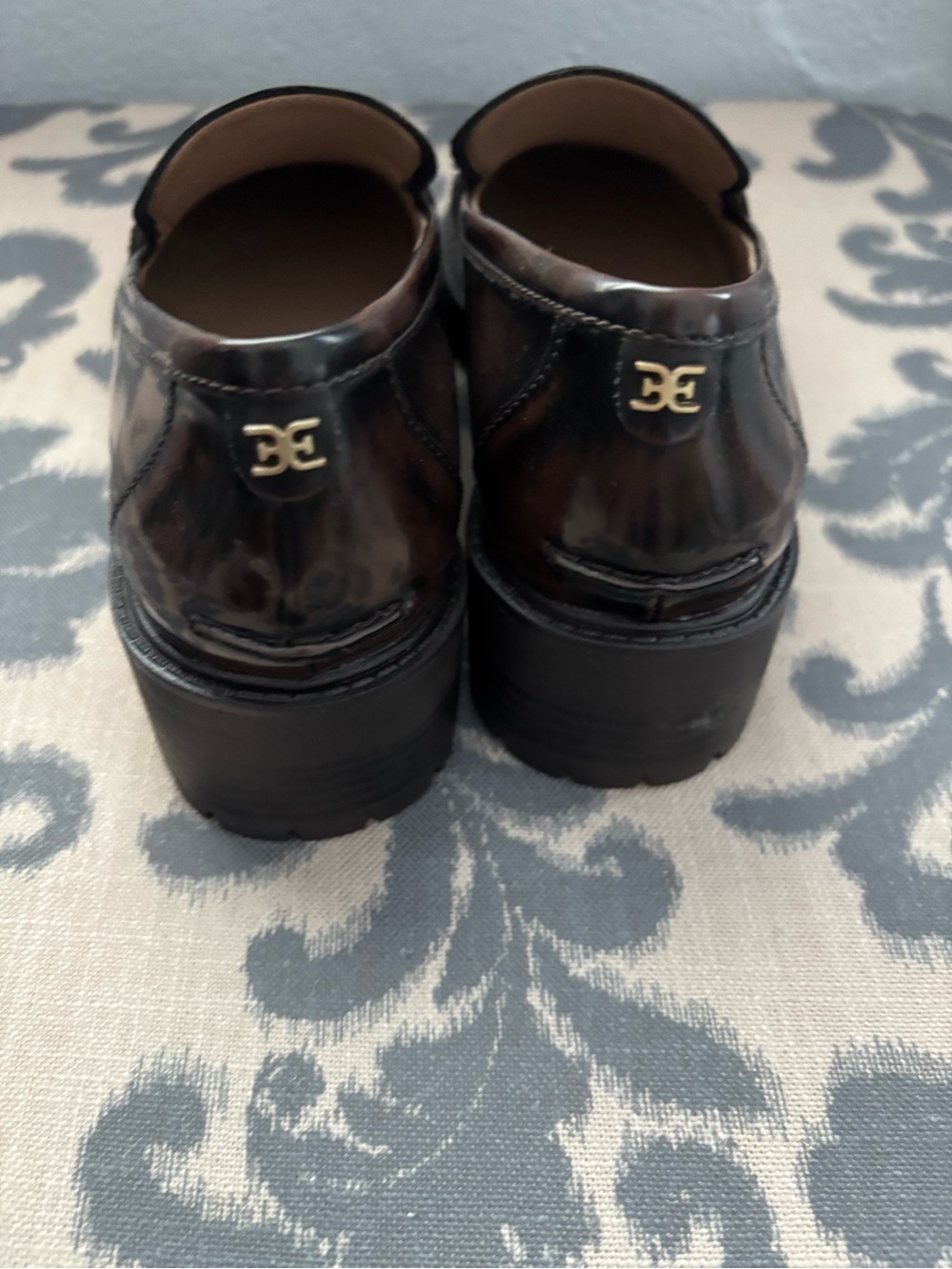 Sam Edelman Brown Patent Leather Lug Sole Loafers with Gold Bit - Picture 3 of 4